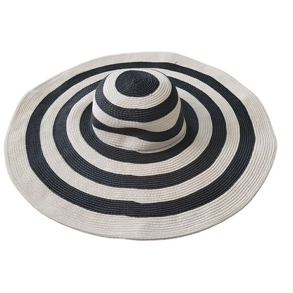 Sunny Cream and Black Stripe Floppy Hat Sz Onesize - Picture 5 of 8